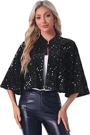 [Allegra K] Sequin Bolero Shrug for Women's Christmas Costumes Velevet Cape Bridal Cover Up Evening Shawl Wraps