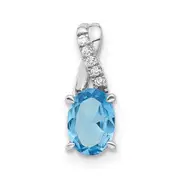 Sterling Silver Polished Oval Blue Topaz & CZ Chain Slide Pendant