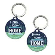 2PK Nostalgic Art Metal 7.5cm Round Keyring Hang Keychain Home Sweet Home Camper