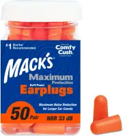 Macks Maximum Protection Soft Foam Earplugs, 50 Count, 50 Pair, Orange (BD10922)