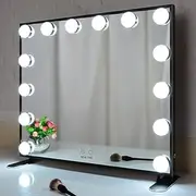 BEAUTME Vanity Mirror with Lights,Black Mirror Lighted Makeup Mirror with 14 Dimmer Bulbs,Large Tabletop or Wall Mounted(60x50.7cm,Black)