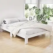Artiss Double Bed Frame Platform Wooden Timber Frames Beds (Base Only) Bedroom Room Decor Home Furniture White for Kids, Toddler and Adult, Modern Design