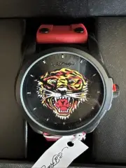 Ed Hardy Men's Tiger Matte Red Silicone Strap Watch New In Box