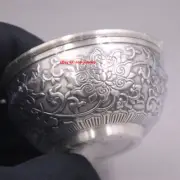 Solid 999 Fine Silver Tea Cup Heat Insulation Lotus Pattern Chinese Small Bowl