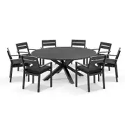 Houston Outdoor 1.8m Round Aluminium Dining Setting with 8 Santorini Chairs Charcoal - Denim Grey