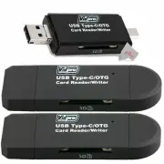 Three Pcs VidPro USB 2.0 Type-C MicroSD & SD Card Reader