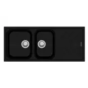 German Engineered Nera Black Granite Quartz Drainer Double Kitchen Stone Sink
