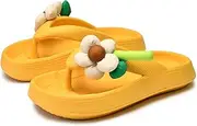 [FLIOZY] Women’s EVA Platform Flip Flops with 3D Cotton Flower, Soft Pillow Sandals, Non-Slip Cushioned Thong Slippers for Indoor & Outdoor, Cute Summer Slides