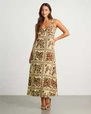 [Jag] Jag Women's Botanica Linen Maxi Dress In Brown/gold Size 10 10 Brown