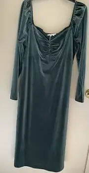 Boden Velvet Baltic Blue Teal Midi Dress Plus Size 16