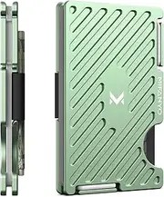 [MIFANYO] Minimalist Wallet for Men, Metal Card Holder with Cash Strap, Mens Slim Front Pocket Aluminum Wallet, RFID Blocking, Green-White, Small, Wasteland