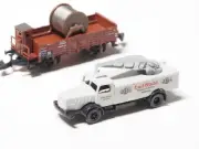 2003 Z-scale Marklin Carl Stahl Museum old era flat car, metal tow truck NIB
