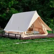 Double Door Canvas Glamping Tent Rainproof, Camping Bell Tent for 4 Person wi...
