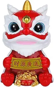 Chinese Lion Statue - Solar Powered Shaking Lion Decor,Small Solar Lion Craft Decoration, Ornament for Car Dashboard, Workplace Desk