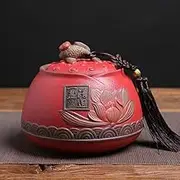sealed lids, Vintage Chinese Style Storage Jars,Ceramic Storage Jars Tea Tins Vintage Chinese Style Canister Jar Traditional Sealed Lids,Red(Black)