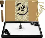 Artcome Japanese Zen Sand Garden for Desk with Rake, Stand, Rocks and Mini Furnishing Articles - Office Table Accessories, Mini Zen Sand Garden Kit - Meditation Gifts