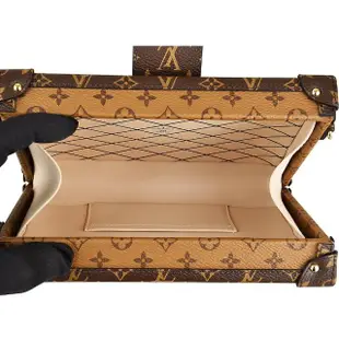 【Louis Vuitton 路易威登】LV M44154 PETITE MALLE花紋LOGO Monogram帆布小行李箱設計扣式斜背包(棕)