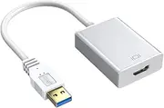 USB to HDMI Adapter, 1080P HD Audio Video Converter,USB 3.0/2.0 to HDMI Multiple Monitors Cable Compatible with Windows XP 7/8/ 8.1/10 for PC Laptop Projector HDTV (Silver)