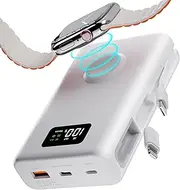 PZOZ Power Bank 20000mAh, Portable Charger Powerbank (22.5W) Fast Charging for Apple Watch iPhone iPad Samsung, Built in Cable & Lightning Adapter, External Battery Pack Support PD QC 3.0 (White)
