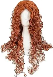 MAGGAZ Movie Brave Princess Merida Cosplay Wigs Long Curly Heat Resistant Synthetic Hair Wig + Wig Cap Coser Wig
