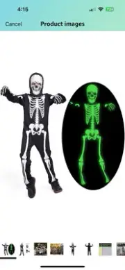 Skeleton Costume Glow in the Dark Kids 5-7 Years
