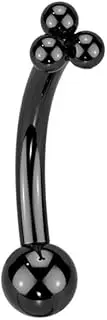 [Pierced Owl] 16GA ASTM F-136 Implant Grade Titanium Threadless Push-In Triple Ball Cluster Top Eyebrow Curved Barbell