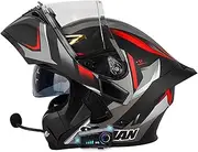 Motorcycle Bluetooth Full Face Helmet, DOT Approved Full Face Flip Up Helmet, Integrated Bluetooth Helmet, Multiple Vents Motorbike Helmet with Microphone for Adults S-XXL 55-64CM