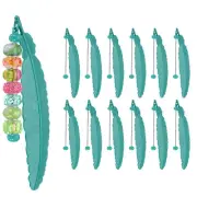 Beadable Bookmarks, 12 Pcs Feather Beaded Bookmark Blank Bookmark, Peacock Blue