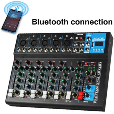 Bluetooth Portable Audio Mixer w/USB DJ Sound Mixing Console 7-Channel