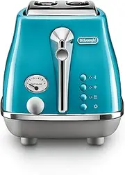 De'Longhi Icona Capitals 2 Slice Toaster CTOC2003AZ, Reheat, Cancel and Defrost Functions, 6 Browning Levels, Removable Crumb Tray, 900W, Lisbon Azure