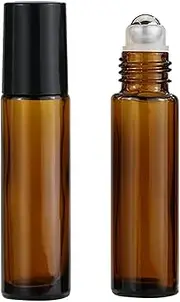 2PCS 10ml Amber Rollerball Bottles Vials Rolling Ball Applicator Perfume Roll on Containers Glass Roller Bottle for Essential Oils