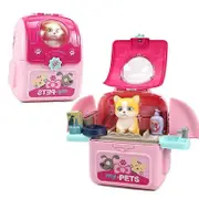 Pet Care Pretend Play Set Cartoon Dog Cat Pet Backpack Pet Vet Veterinarian Pretend Play Kit Interactive Kids Educational Toys Pink