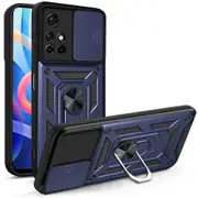 case For Xiaomi Redmi Note 11 5G Slide Camera Lens Protection and Built in 360 Rotatable Ring Holder - Blue