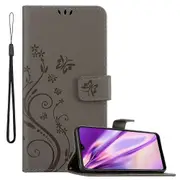 Samsung Galaxy M20 Protective Case - with Floral Pattern and Card Slot FLORAL GREY