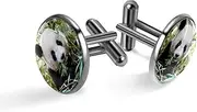 [Generic] Men's Cufflinks, Panda in Jungle Cuff Links for Men, Classic Cufflinks Black for Suit Shirt Wedding Business Birthday Jewelry Gift