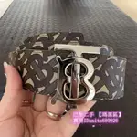 二手現貨 BURBERRY 博柏利 TB 雙面TB 印花 牛皮 男士腰帶 皮帶黑/棕色 銀扣寬4CM