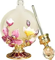 Joyeee 30ml Glass Perfume Bottles Empty with Pink Magnolia, 1 Pack Antique Dropper Perfume Bottle, Portable Essential Oil Vial Scent Bottles for Girl Women Dresser Table Decor, Keepsake Memento