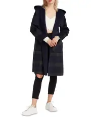 [Belle & Bloom] Walk This Way Plaid Wool Blend Oversized Coat in Blue Multi