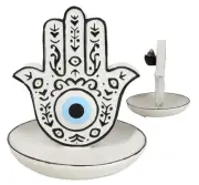 Wicca Hand of God Hamsa Palm Evil Eye Ceramic Backflow Incense Holder Figurine