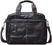 Leather Briefcase for Men, Business Laptop Bag, Black Shoulder Messenger Bag with Multiple Compartments