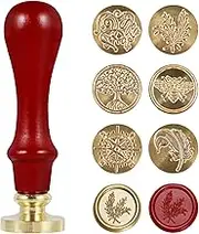 Fxvhojq 6Pcs Wax Seal Stamp Kit Vintage Sealing Wax Stamp with Brass Head and Wooden Handle for Envelopes Invitations Gift Packaging for Envelope Card Decoration (02)