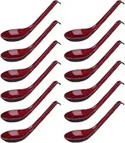 Thunder Group 7200JBR-12S Astragalus Soup Spoons, 6.0 inches (15.2 cm), Set of 12, Hooked, Curry, Ramen, Fried Rice, Melamine Tableware, Dishwasher Safe, Crack-Resistant, Commercial Use, Vermilion