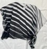 Chico's Angled Striped Black White Side-Tie Poncho Size Small/Medium NWT
