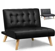 ALFORDSON Sofa Bed, Leather Single Seater Sofa, Lounger Chair Couch 85 x 81 x 74 cm, Adjustable Backrest Sleeper Sofa Recliner Fabric for Office, Dorm, Living Room and Apartment, Black