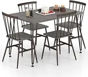 Giantex Dining Table Set for 4, Dining Set with Kitchen Table, Dining Chairs, Swivel Feet, Metal Frame, Dinette Table Set for 4, Breakfast Nook for Small Place, Kitchen Table Chairs Set of 4 (Grey)