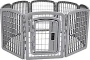 Amazon Basics 8-Panel Plastic Pet Pen Fence Enclosure With Gate - 150 x 147 x 71 Centimeters, Grey