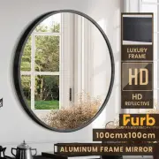 Furb Round Wall Mirror Circle Vanity Mirror Aluminum Frame Black