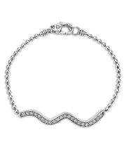 Lagos Sterling Silver Caviar Spark Diamond Wavy Bead Link Bracelet