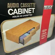 .Audio Accents Cassette Cabinet 36 Tape Case 3 Drawer Storage Faux Wood NOS