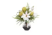 Glamorous Fusion Magnolia & Protea Artificial Plant Decorative Arrangement 50cm In Glass - Multi Color